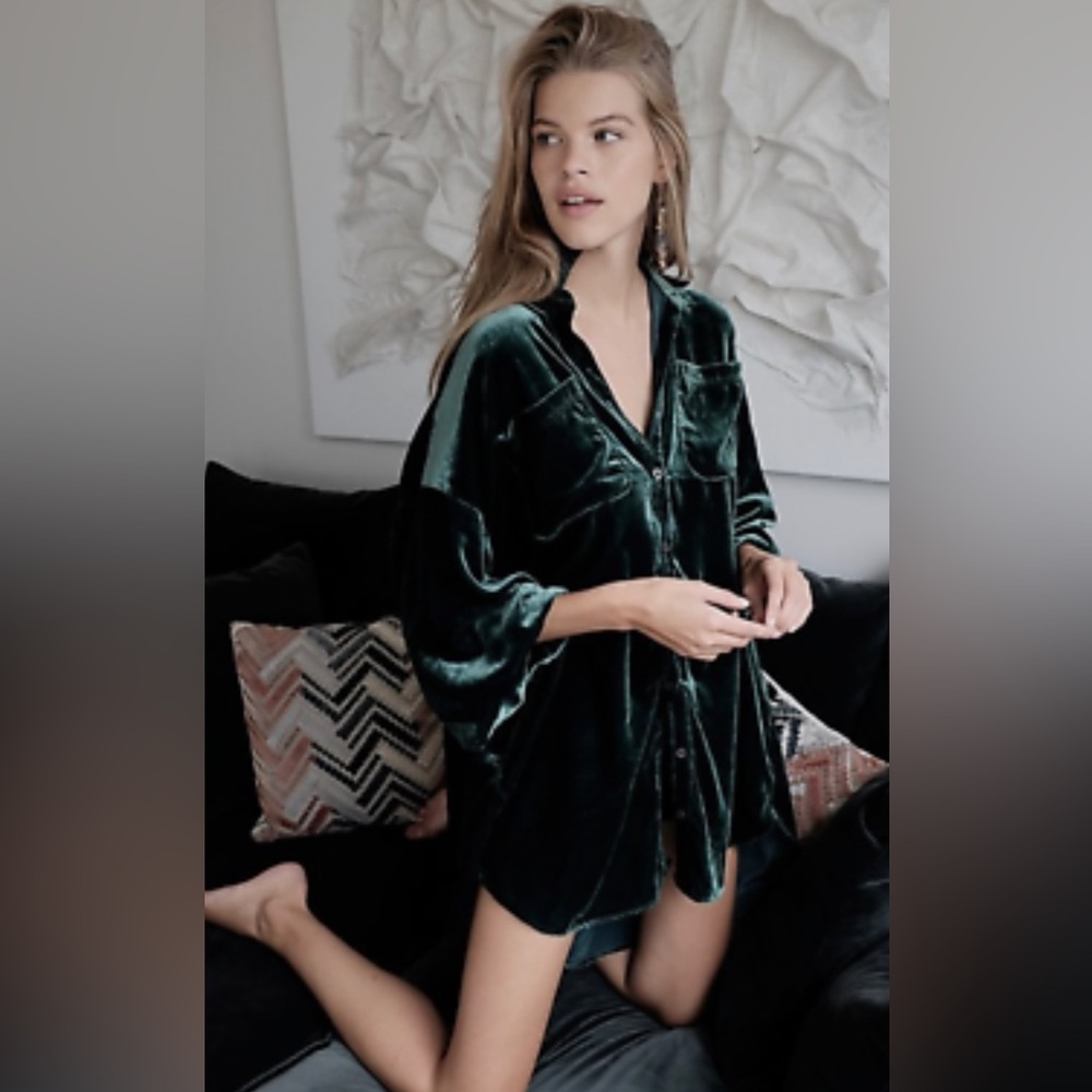 NWT Free People Luxe Velvet Shirt Dress